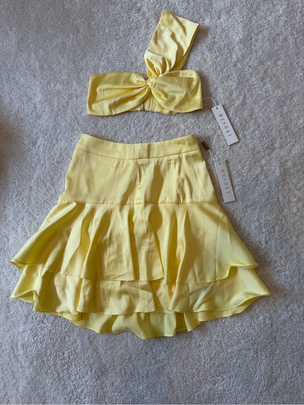 Meshki Yellow Ruffle Tiered Skirt Set